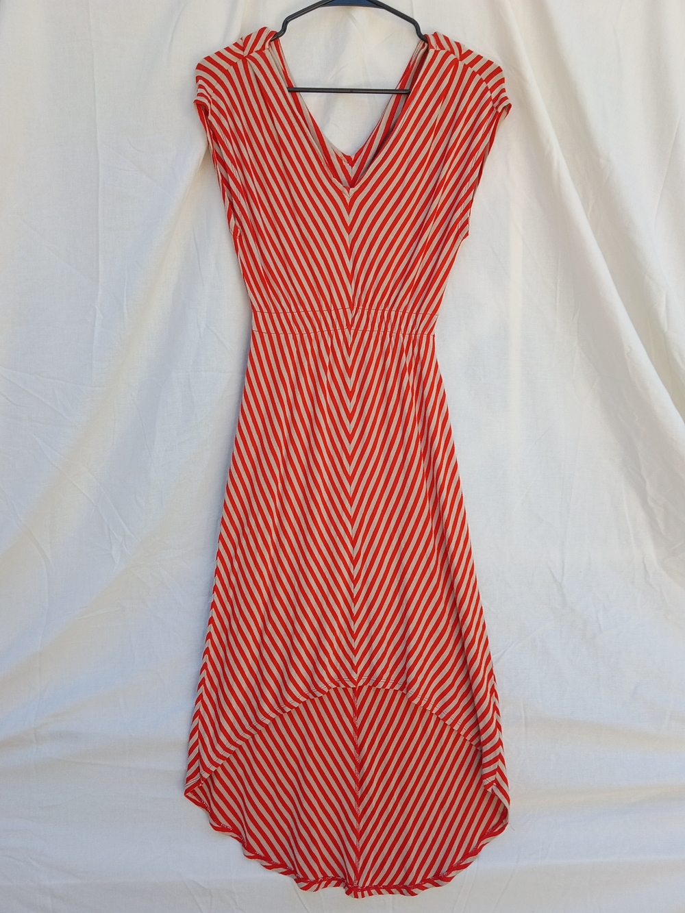 Mossino Striped Red & Gray High-Low V-Neck Dress